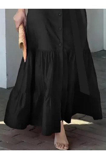Femella Women Fashion Kadın Uzun Kollu Eteği Fırfırlı Beli Kuşaklı Trikoton Tam Boy Gömlek Kışlık Elbise