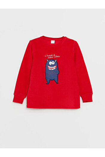 LC Waikiki Lcw Kids Vibrant Red Crew Neck Embroidered Long Sleeve Boy Pajamas Set