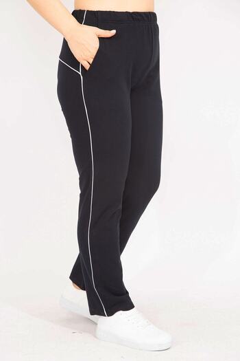 Şans Women's Black Large Size Bias Detailed Sports Trousers 65n35627