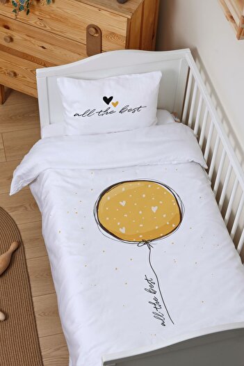 Tuğba Kuğu Park Bed Crib Duvet Cover Set (80x120) - Vibe Series - Large Yellow Balloon