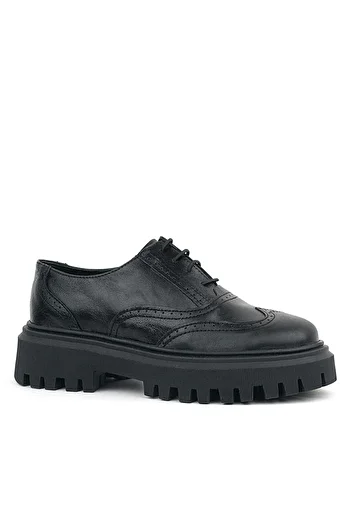 Rakerplus Black Wrinkled Patent Leather Genuine Leather Laced Oxford Casual Shoes