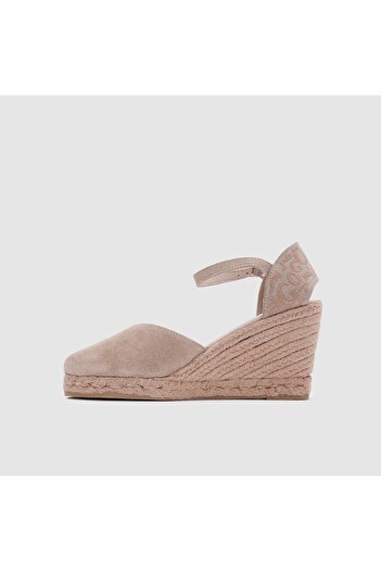 TOGO Bej Nubuk Kadın Espadril Dolgu Topuk Sandalet [060031]