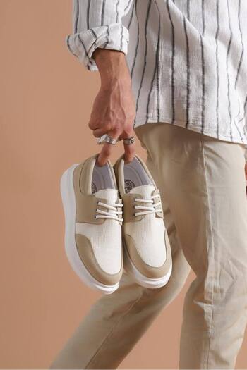 BESKAR Kb 042 Kuback Lace-Up Beige Casual Men's Shoes