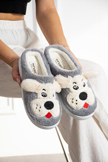 STOCON Soft Plush Dog Patterned Winter House Slippers - Comfortable Design