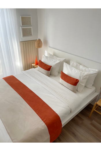 RİTMOHOME Bed Runner & Inner Filled Throw Pillow Set Double Cinnamon, Tile, Cream, Dowry, Bed Cover
