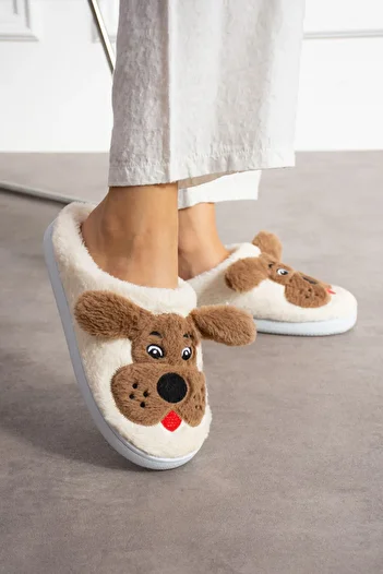 STOCON Soft Plush Dog Patterned Winter House Slippers - Comfortable Design