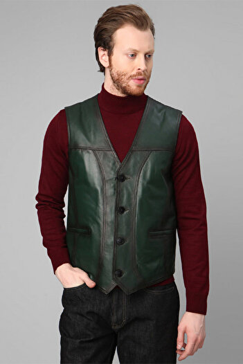Dericlub Men's Classic Genuine Leather Vest - Kossel Green
