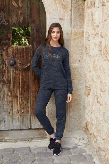 Aydoğan J-4374 Women's Jacquard Pajama Set Blue