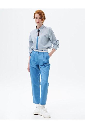 KYR Crown Blue Logo and Pleat Detailed Carrot Trousers