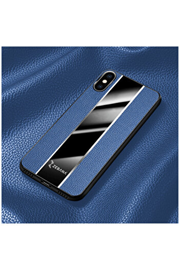 Zebana Apple iPhone XS Max Uyumlu Kılıf Premium Deri Kılıf Mavi