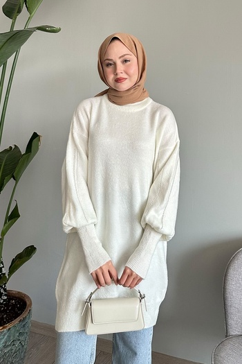 InStyle Pulover de tricotaj alb perlat cu rânduri de mâneci