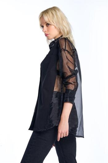 SHERIN Poplin Black Organza Shirt