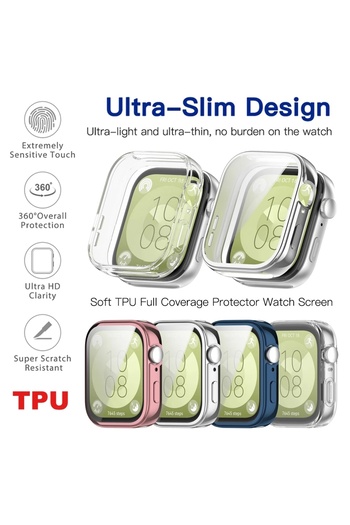 Fibaks Huawei Watch Fit 3 Compatible Case and Screen Protector 360 Full Protection Case Cover