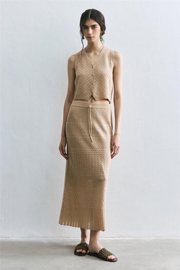 SHERIN Light Beige Openwork Knitwear Skirt