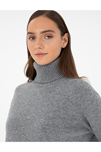 Pierre Cardin Gray Regular Fit Turtleneck Wool Sweater 50296491-Vr086