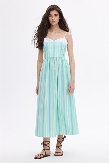 SHERIN Heart Collar Striped Mint Dress