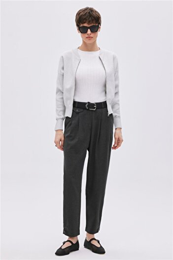 SHERIN Anthracite Button Detailed High Waist Trousers