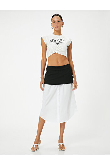 Koton Asymmetrical Midi Length Skirt Shirt Hem Detailed Comfortable Fit Color Contrast