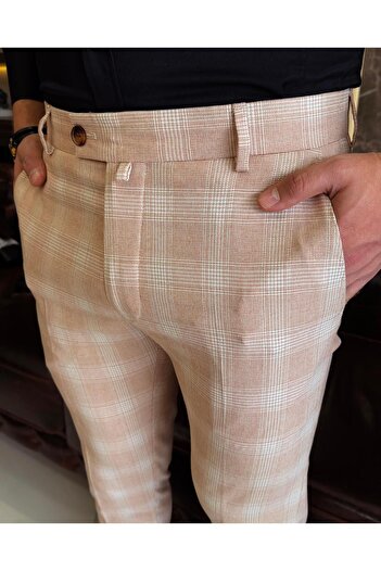 TerziAdemAltun Italian style slim fit men's fabric pants Orange T7745