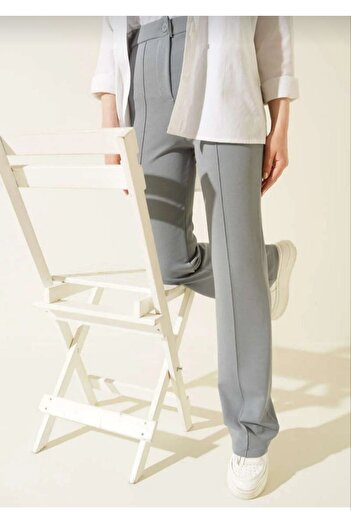 SUHIS High Waist and Lycra Gray Palazzo Women's Trousers - Pipe Leg, Striped