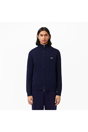 Lacoste Cardigan pentru bărbați, cu fermoar, din bumbac organic, albastru bleumarin