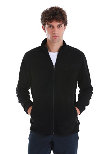 Hatemoğlu Black Regular Fit Full Zipper Fleece Sweatshirt