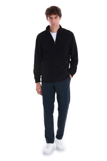 Hatemoğlu Black Regular Fit Full Zipper Fleece Sweatshirt