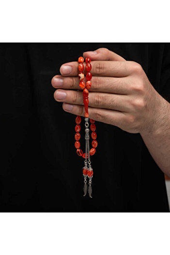 HSDemirci Silver Tassel Clamping Amber Prayer Beads