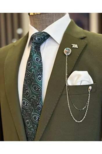 TerziAdemAltun Green Slim Fit Italian Style Men's Mono Jacket - T10755