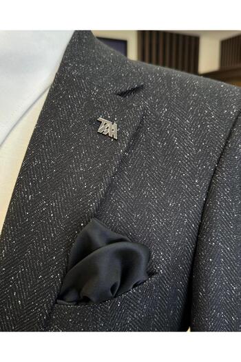 TerziAdemAltun Black Mono Collar Italian Style Men's Jacket - T10557