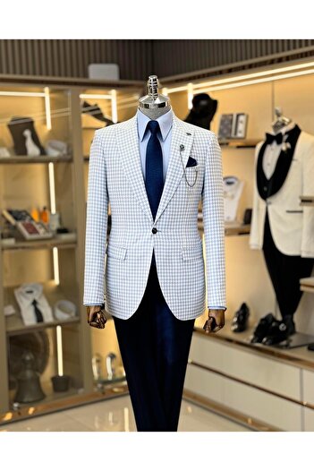 TerziAdemAltun Jachetă pentru bărbați cu model slim fit în stil italian, albastru T11504