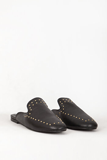 Dericlub Zy 7575 Genuine Leather Closed Women's Slippers - Black