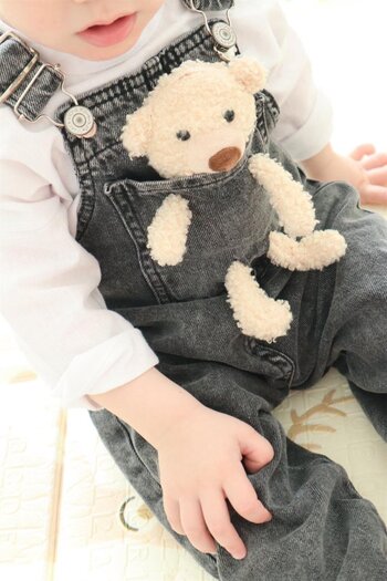 miabambim Smoke Colored Teddy Bear Denim Overalls