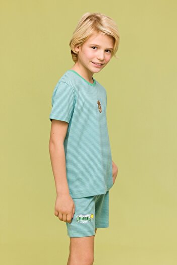 Woody 2-8 Years Old Boy Pajamas-Pza - 911-Lion Themed Striped Blue