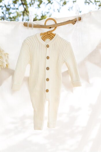 miabambim Ecru Knitwear Baby Jumpsuit Set - Beret