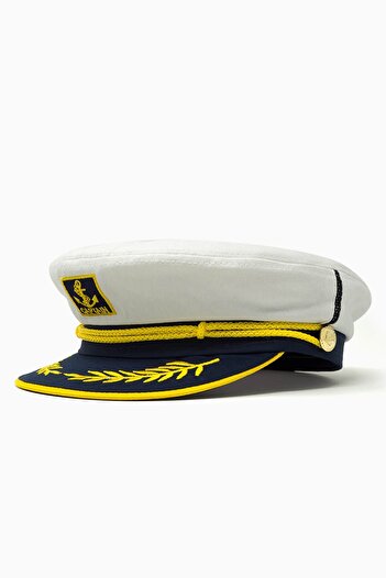 Külah Embroidered Sailor Type White Captain's Cap