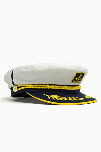 Külah Embroidered Sailor Type White Captain's Cap