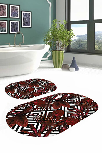 Napoli Home Digital Washable Classic Floral Pattern Oval Bath Mat Toilet Set