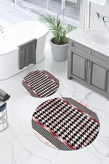 Napoli Home Digital Washable Non-Slip Base Simple Modern Round Bath Mat Toilet Set
