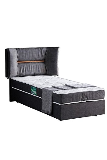 Setay Lizbon Ikili Set, Tek Kişilik Baza Başlık Seti, Antrasit