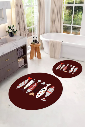 Napoli Home Digital Washable Colorful Fish Pattern Round Bath Mat Toilet Set