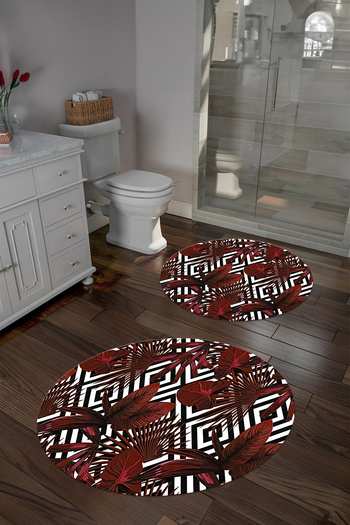 Napoli Home Printed Washable Classic Floral Pattern Round Bath Mat Toilet Set