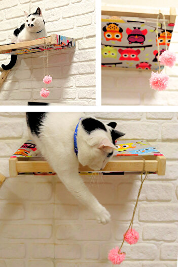 BUSHOP Cat Bed and Cat Ladder Set Cat House Wall Mounted Cat Hammock Bird 6 Pieces