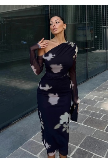 AXXAN Rochie neagră elegantă cu un singur umăr din tul