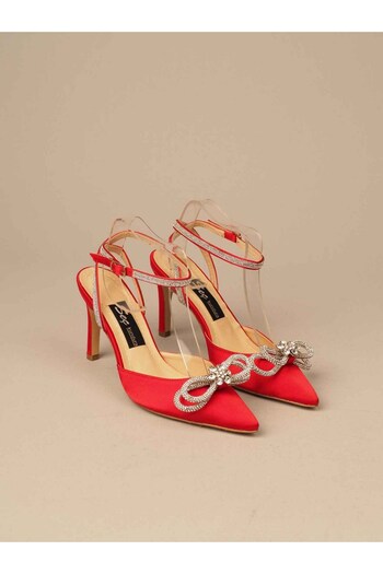 SEÇ KUNDURA Choose 606 stone detailed satin heeled shoe (9.5cm) red satin