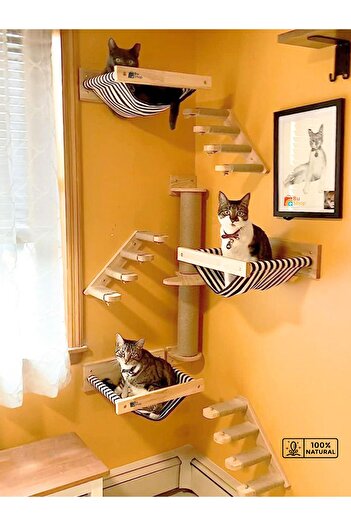 BUSHOP Luxury 7-Piece Cat Track - Cat House, Cat Bed, Cat Wall House and Cat Wall Shelf