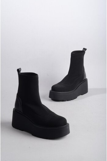 SEÇ KUNDURA Μαύρα Γυναικεία Μποτάκια - SELECT 22553 STRETCH WEDGE HEEL, 7cm