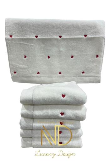 kapsulavm Lubow Love White Red Embroidered 70x140 Set of 6 Towels
