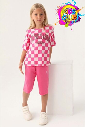 U.S. Polo Assn. US Polo Assn Licensed Plaid Powder Pink Girl's Capri Suit
