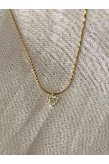 CAXBERN Çelik Minimal Gold Zirkon Kalp Kolye